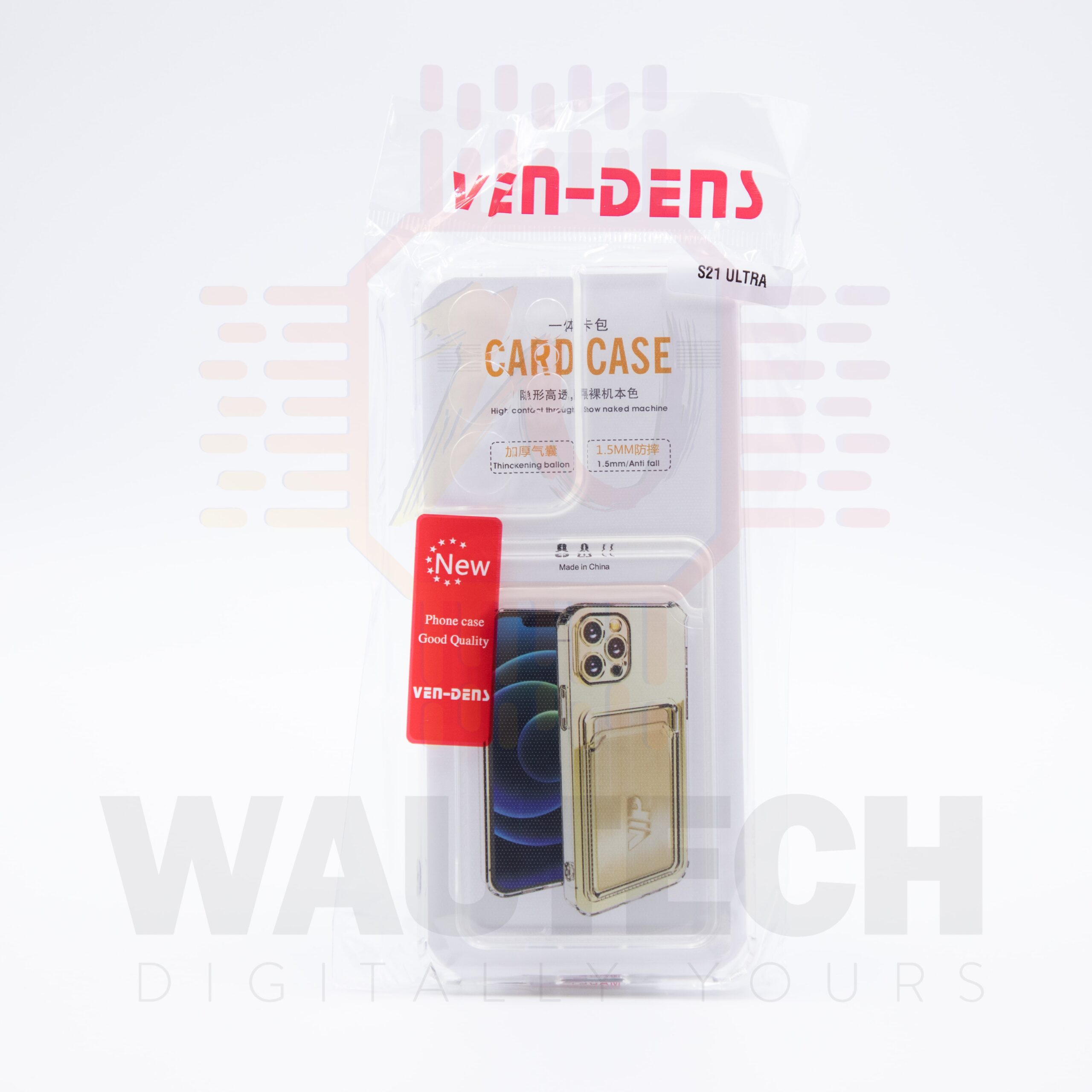 VEN-DENS Samsung Galaxy S21 Ultra Case with Card Slot - Clear - Back - Wautech Peterborough