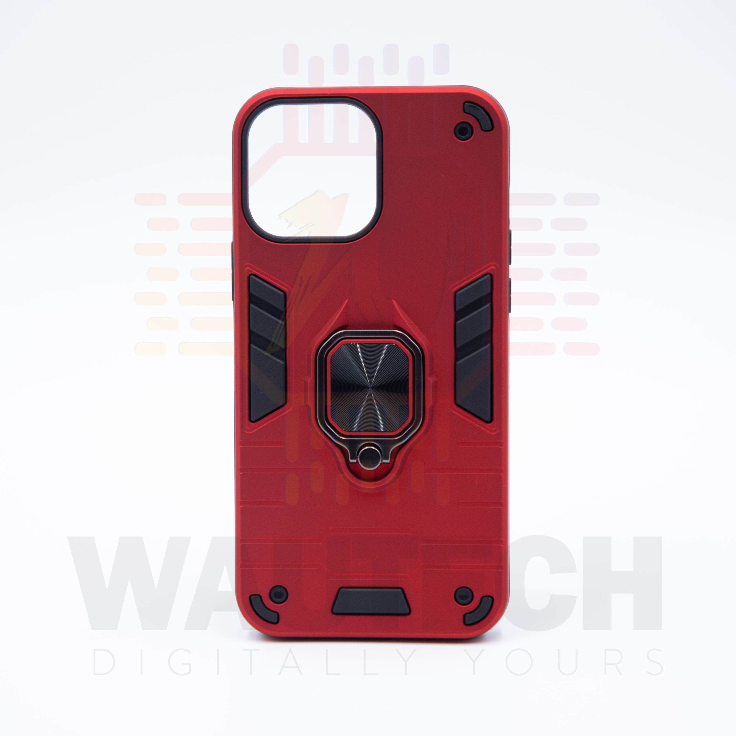 Apple iPhone 13 Pro Max Ultra Slim Tough Armor Shockproof Case with Ring Stand Cover - Red1 - Wautech Peterborough