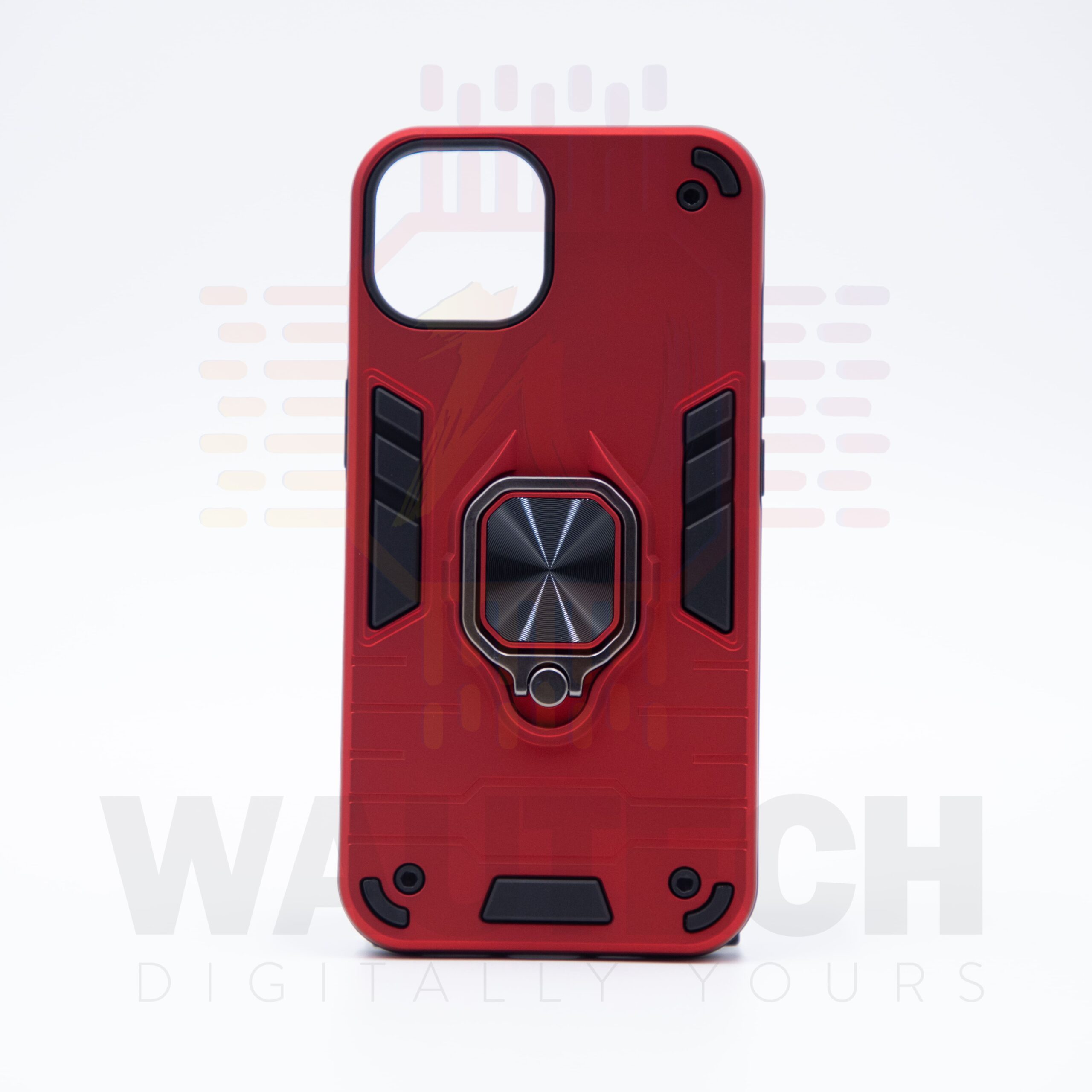 Apple iPhone 13 Ultra Slim Tough Armor Shockproof Case with Ring Stand Cover - Red1 - Wautech Peterborough