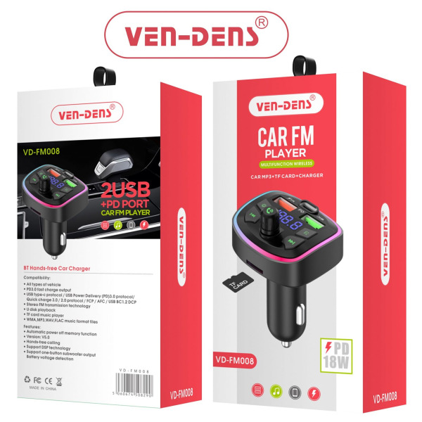 VEN-DENS-Car-FM-Transmitter-Music-Player-PD-18W-2USB-PD-Port9-VD-FM008