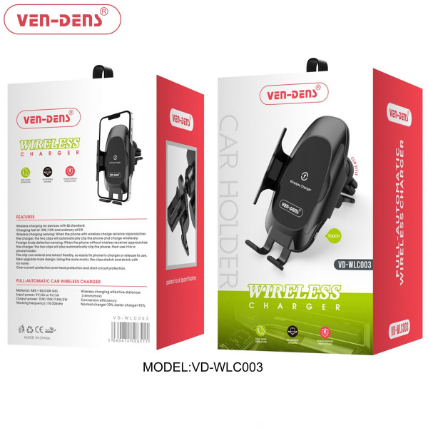 Ven-Dens Wireless Charger Car Holder (VD-WLC0003) - Black4