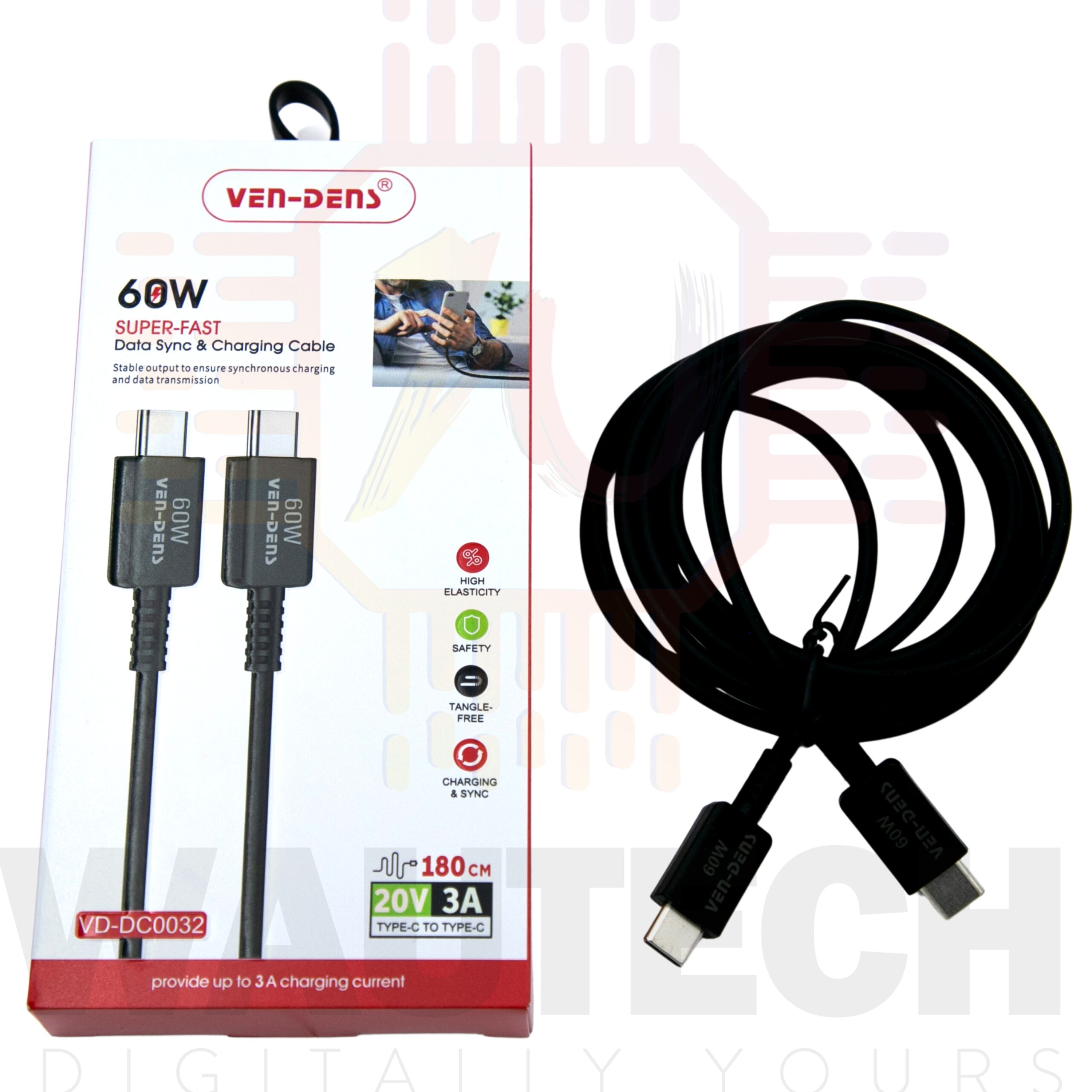 VEN-DENS 60W Super Fast Type-C To Type-C Data Sync & Charge Cable ...