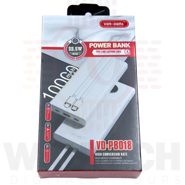 Ven-Dens 2 in 1 HQ Portable Power Bank 22.5W 3 Ports – 10000mAh (VD-PB018) - White2 - Wautech