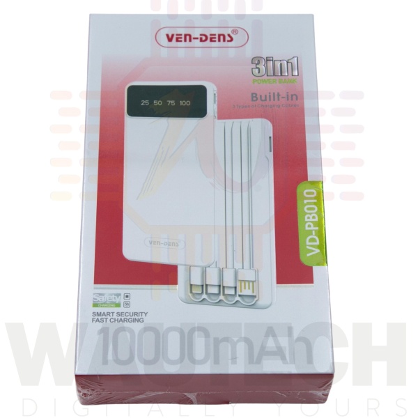 Ven-Dens 3in1 HQ Power Bank with Display 10000mAh - White1 (VD-PB010) - Wautech