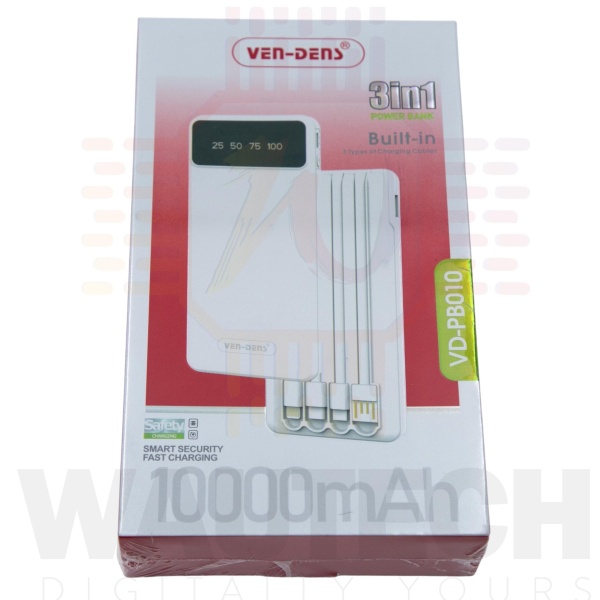 Ven-Dens 3in1 HQ Power Bank with Display 10000mAh - White2 (VD-PB010) - Wautech