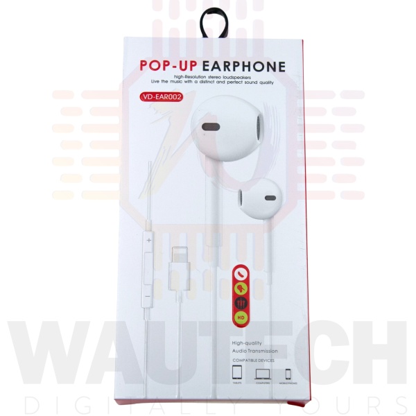 Ven-Dens Apple iPhone Lightening Pop-Up Earphones (VD-EAR002) - White1 - Wautech