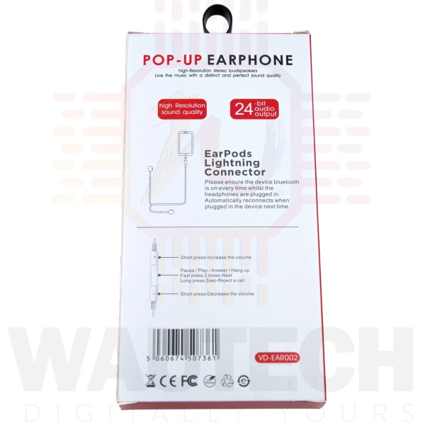 Ven-Dens Apple iPhone Lightening Pop-Up Earphones (VD-EAR002) - White3 - Wautech