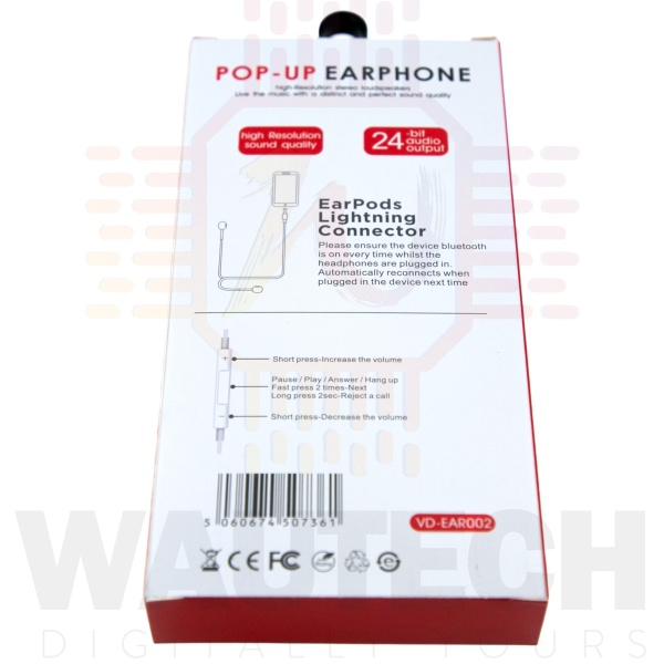 Ven-Dens Apple iPhone Lightening Pop-Up Earphones (VD-EAR002) - White4 - Wautech