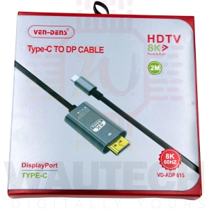 Ven-Dens Type C to DisplayPort Cable 8K 60Hz Plug & Play 2m - Black1 (VD-ADP 015) Wautech