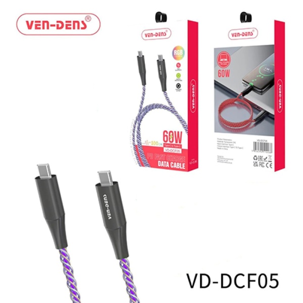 Ven-Dens 60W PD Fast Charge Light Flowing Type-C to Type-C Data Cable1 (VD-DCF05)