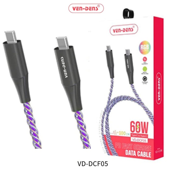 Ven-Dens 60W PD Fast Charge light Flowing Type-C to Type-C Data Cable5 (VD-DCF05)