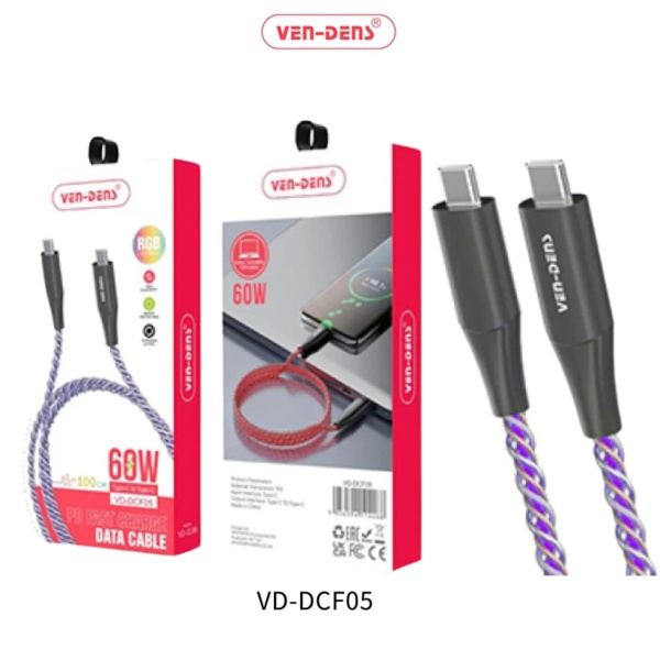 Ven-Dens 60W PD Fast Charge light Flowing Type-C to Type-C Data Cable8 (VD-DCF05)