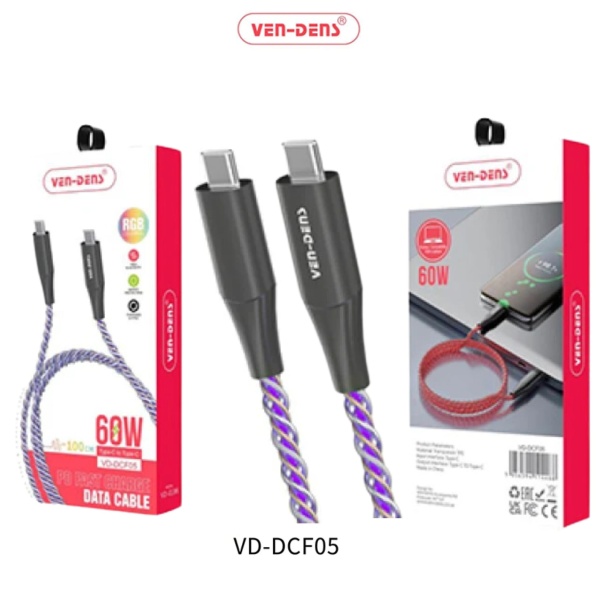 Ven-Dens 60W PD Fast Charge light Flowing Type-C to Type-C Data Cable9 (VD-DCF05)